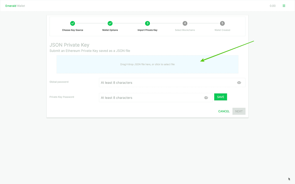 Press the area to select your JSON file.