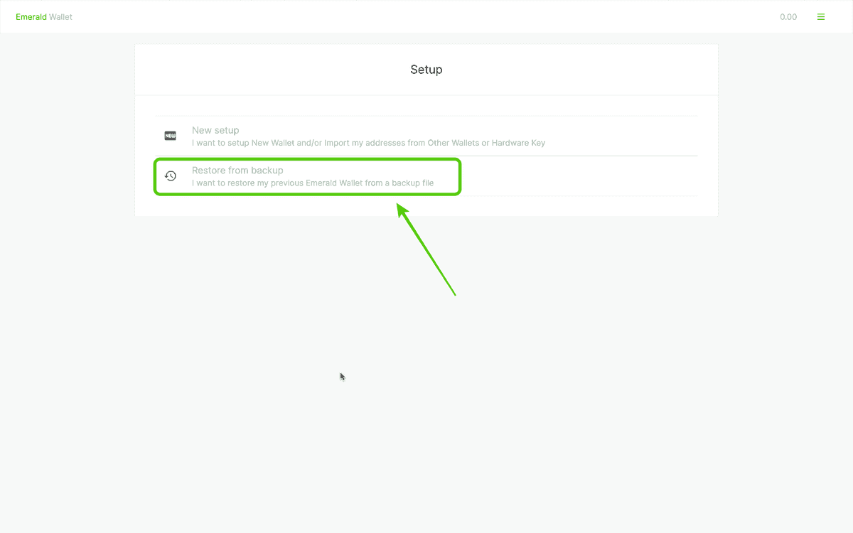 Select Restore from backup.