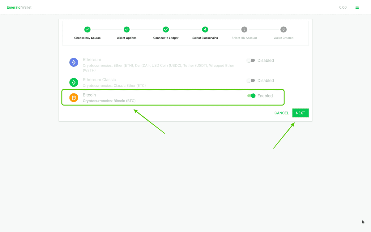 We enabled Bitcoin for this example.