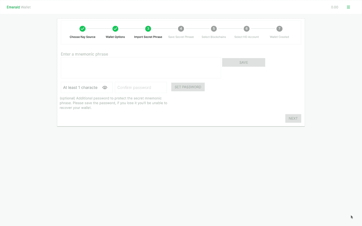 Field to enter secret passphrase.