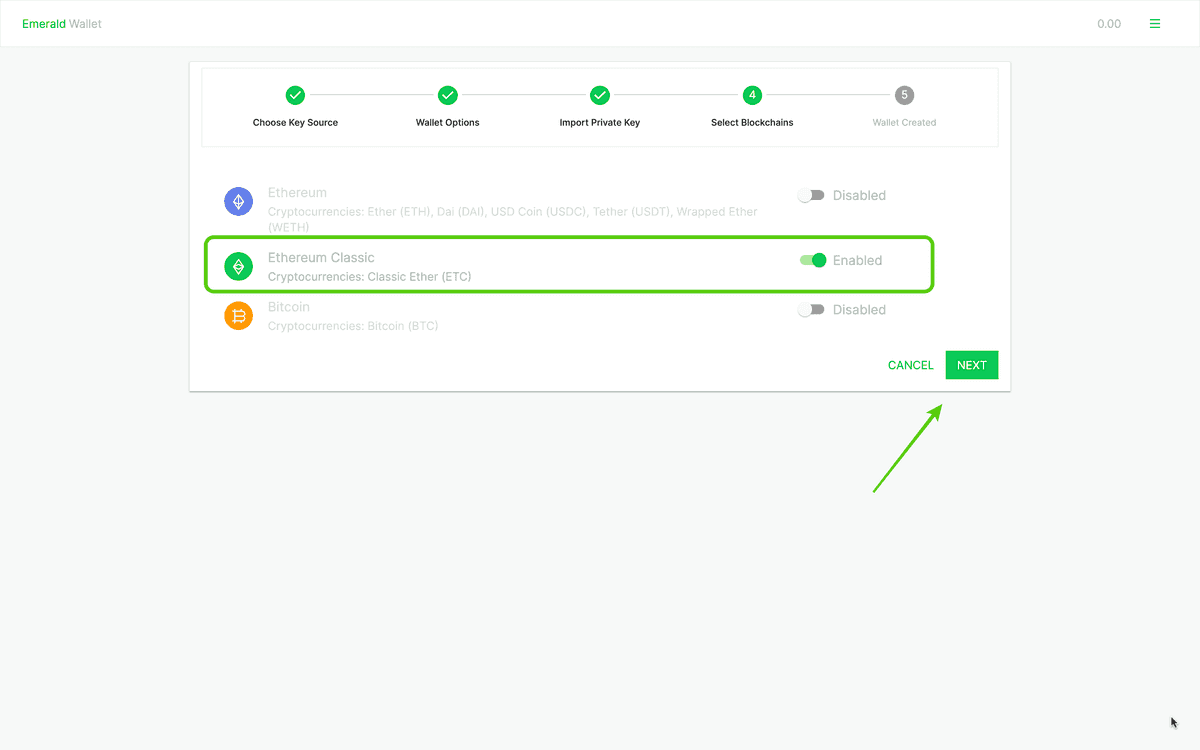 Select the Ethereum Classic blockchain.