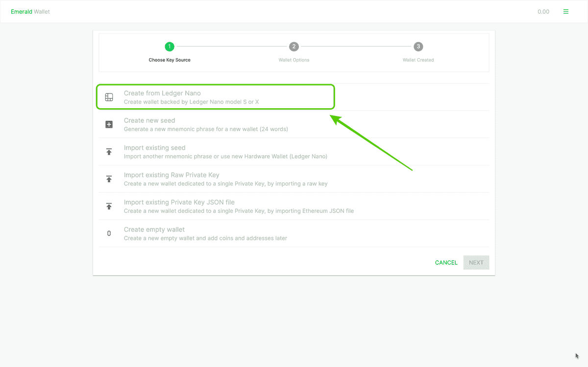 Create wallet using Ledger Nano.