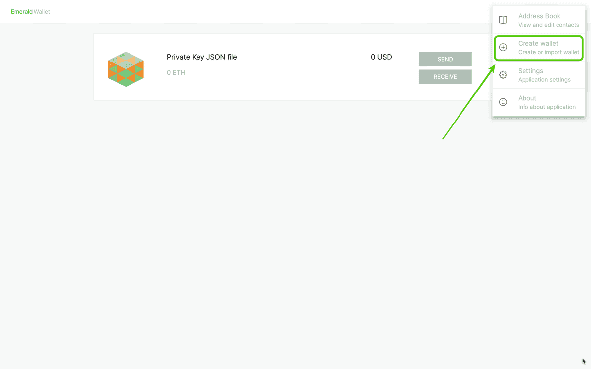 Select create wallet.