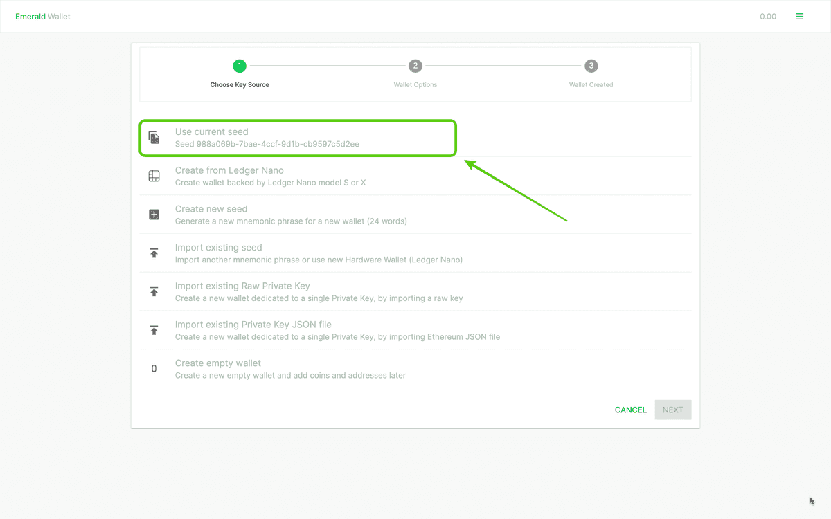Select "Use current seed".