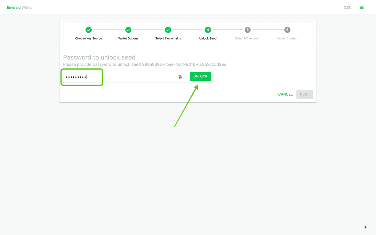 Unlock new wallet with global password.