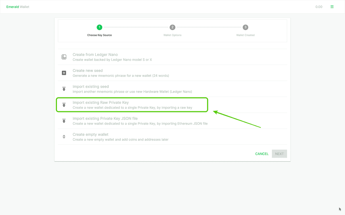 Import raw private key.