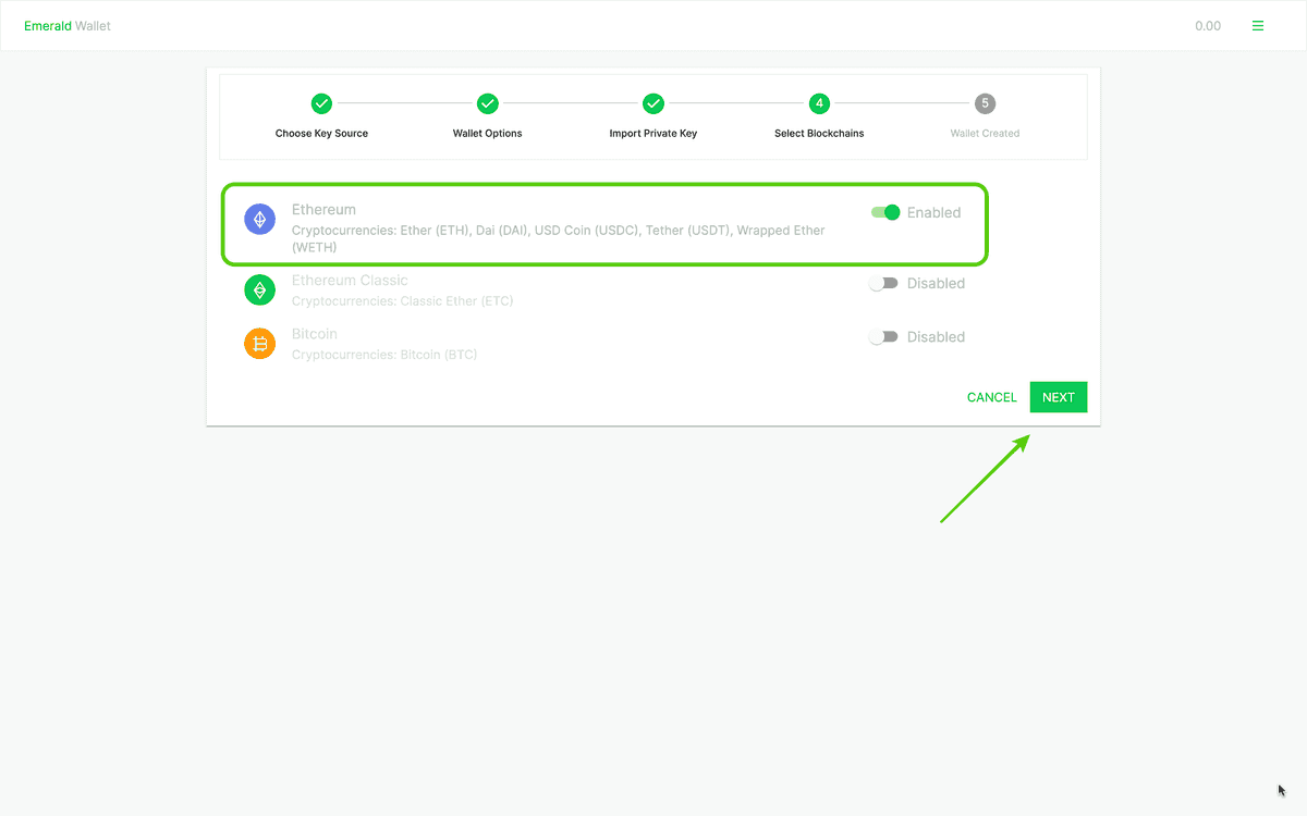 Enable the Ethereum blockchain.