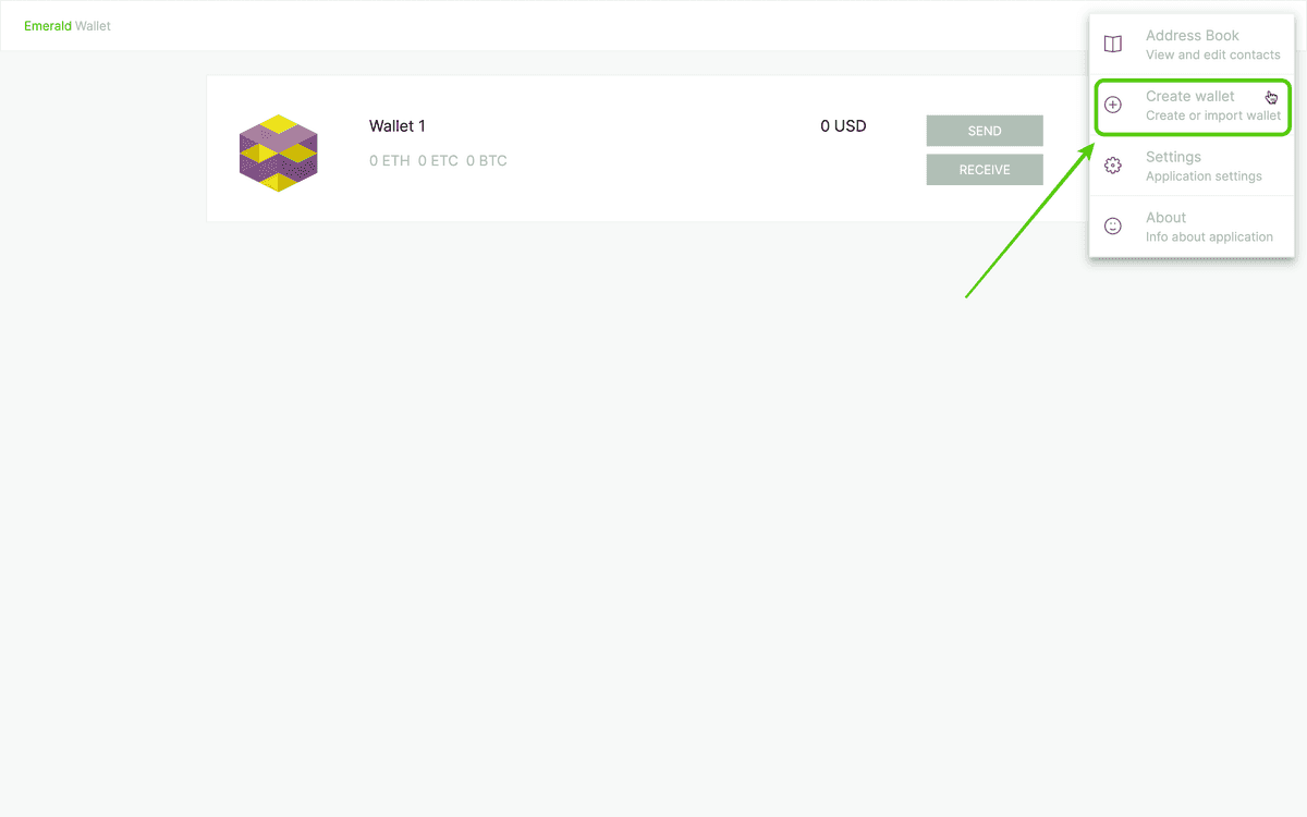 Select "create wallet".
