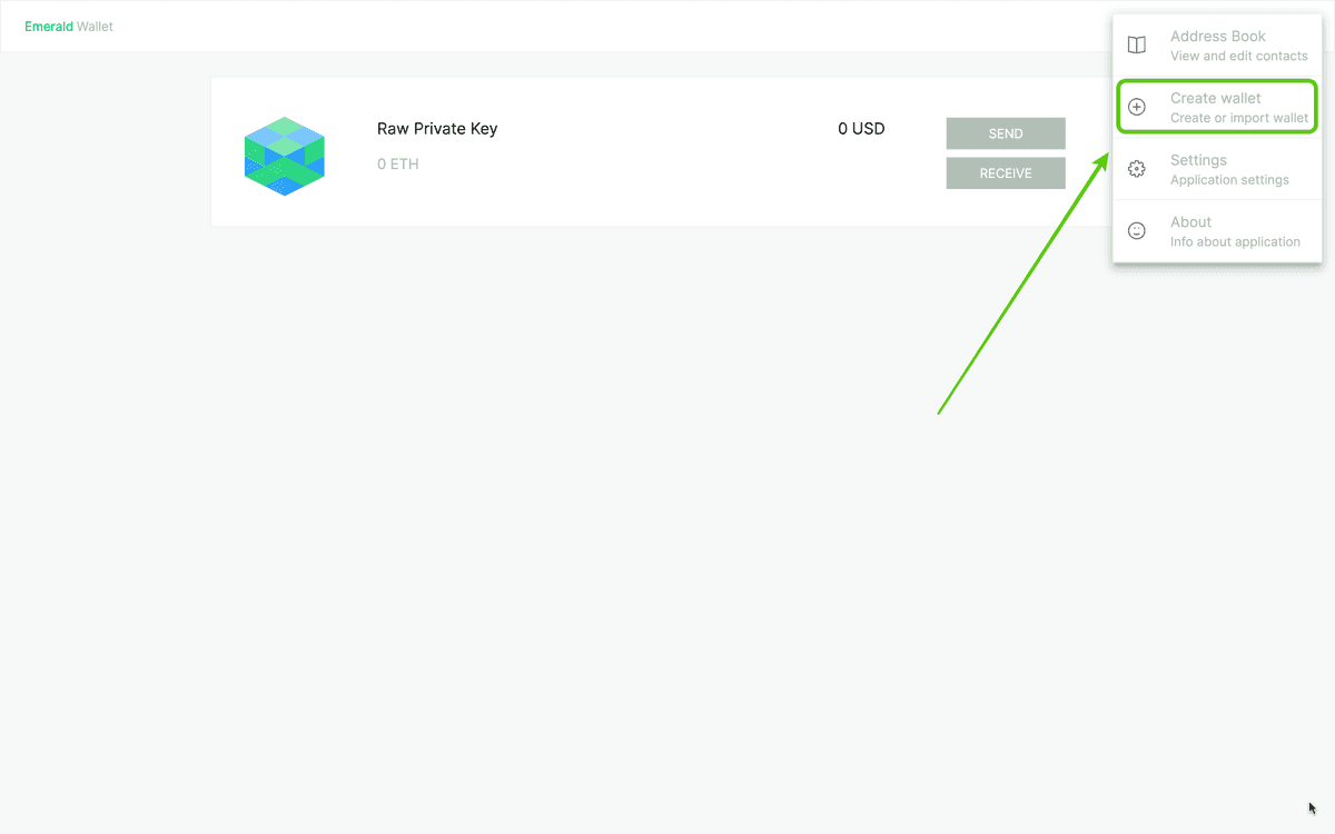 On the menu select "Create new wallet".