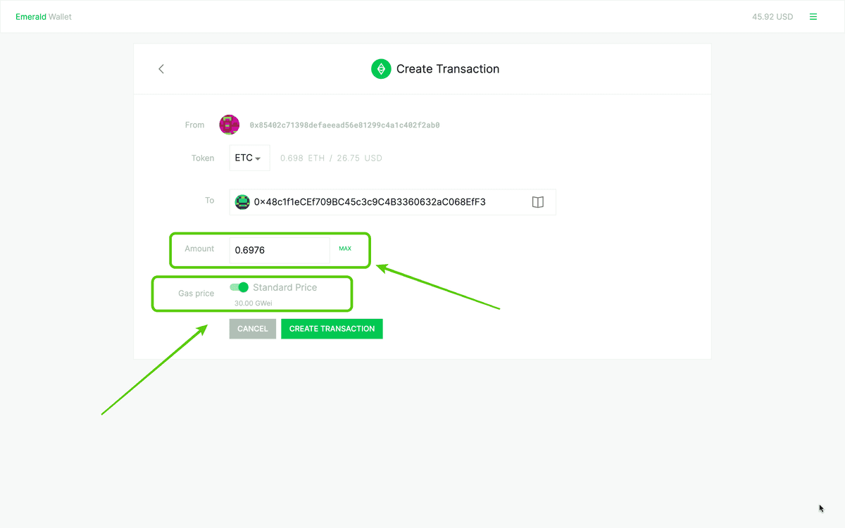 ETC denominations in Emerald.