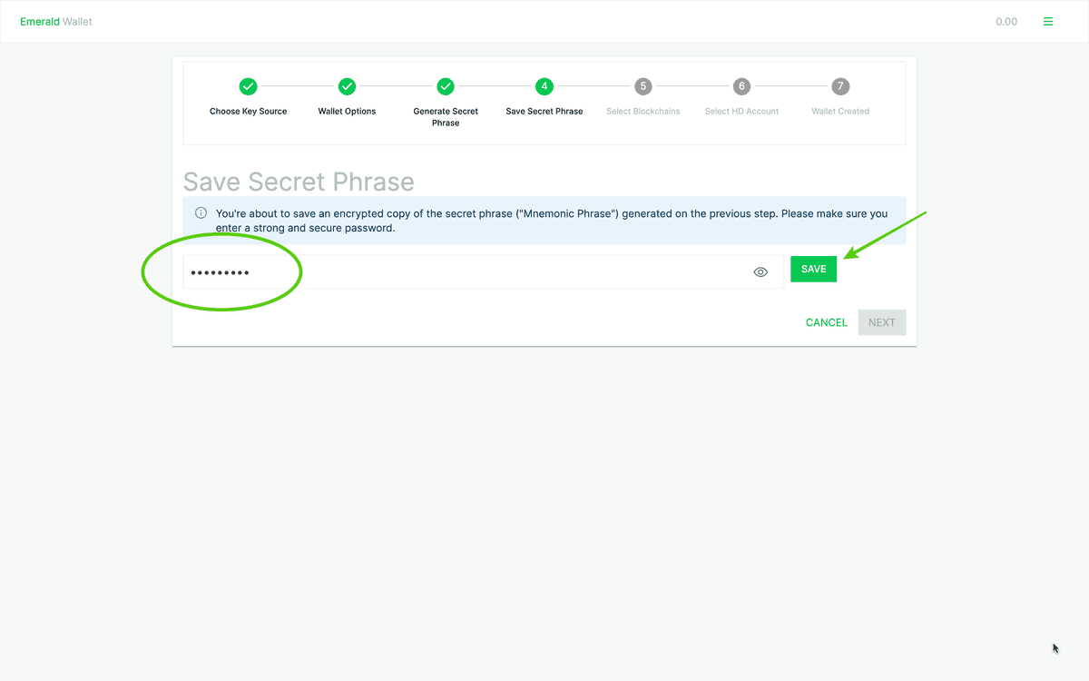 Save secret passphrase.